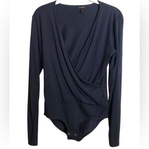 J. CREW Long Sleeve V-neck Wrap Bodysuit Modal Blend In Black Size Small